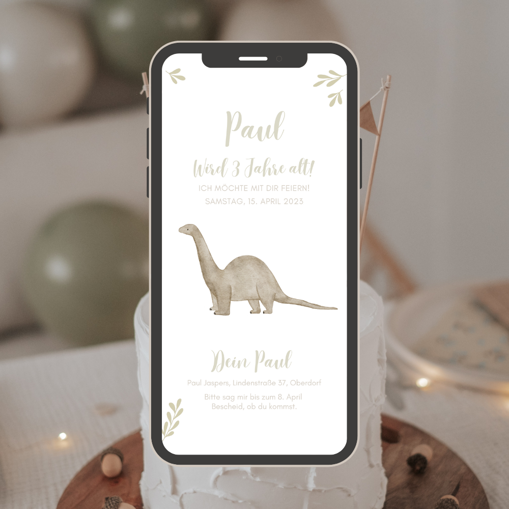 Einladung Smartphone Video Dinosaurier Brontosaurus