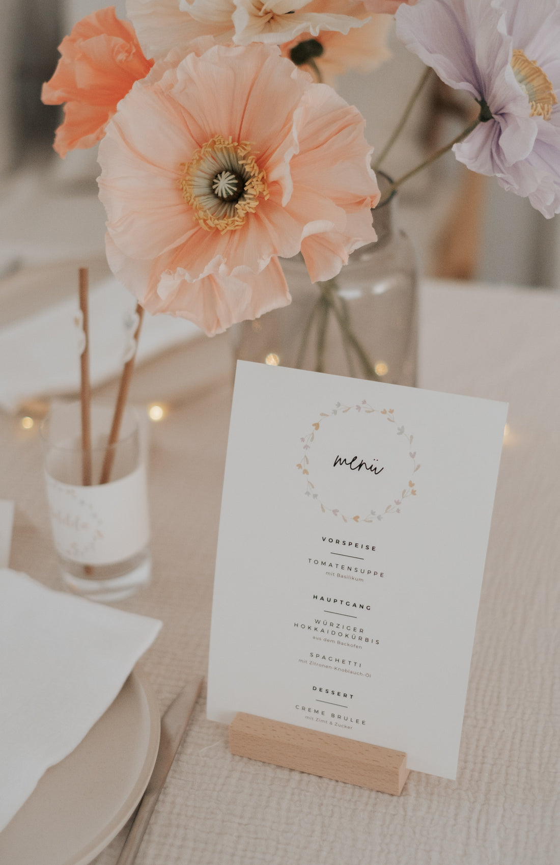 Menükarten Taufe Blümchen
