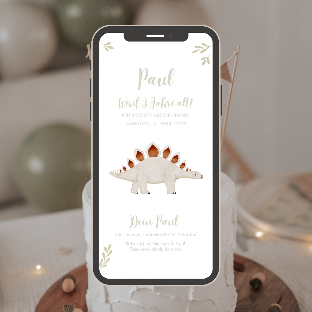 Einladung Smartphone Video Dinosaurier Stegosaurus