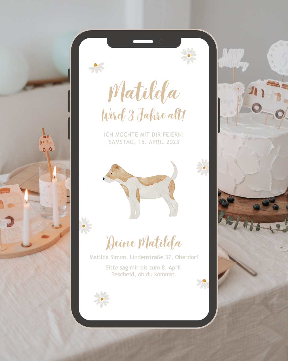 Einladung Smartphone Video Bauernhof Hund