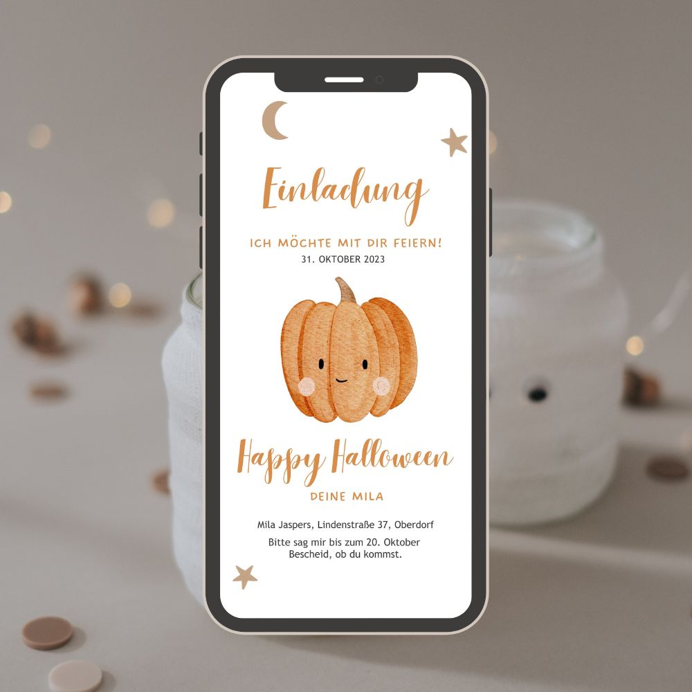 Einladung Smartphone Video Halloween Kürbis &amp; Gespenst | Variante Kürbis