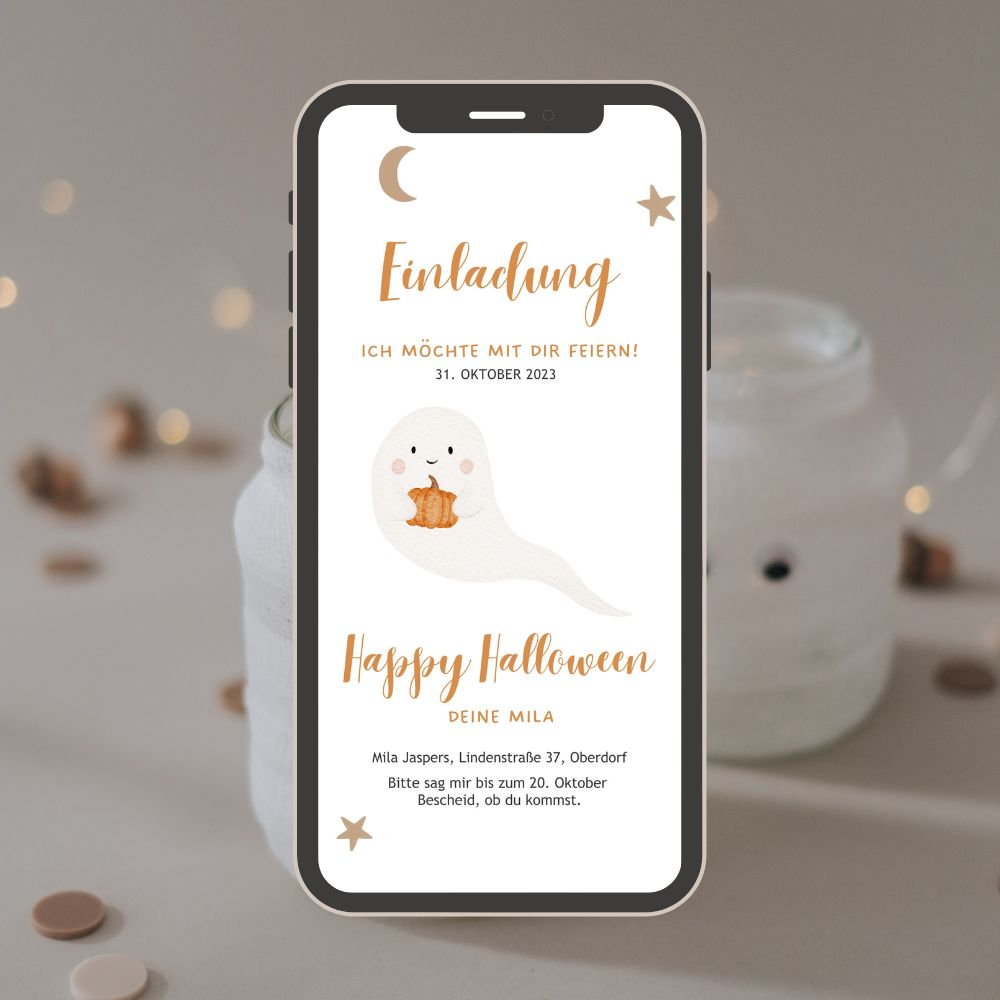 Einladung Smartphone Video Halloween Kürbis & Gespenst | Variante Gespenst