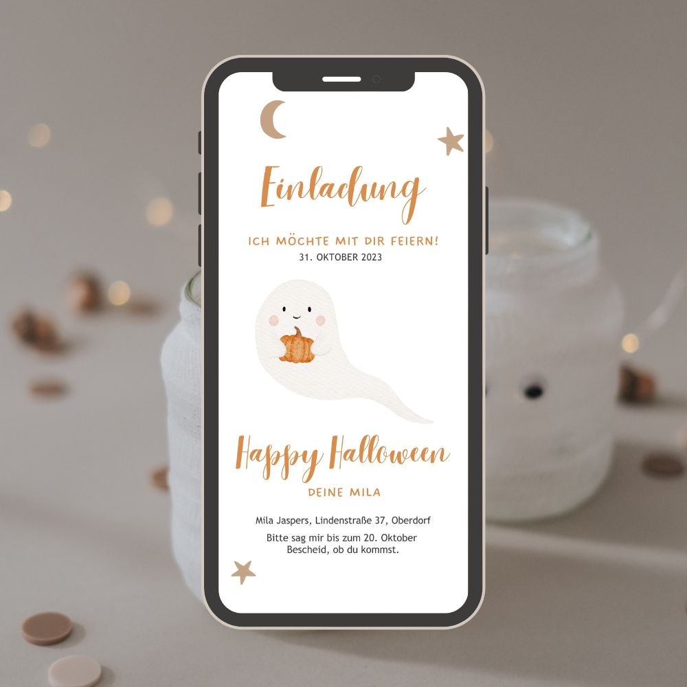 Einladung Smartphone Video Halloween Kürbis &amp; Gespenst | Variante Gespenst