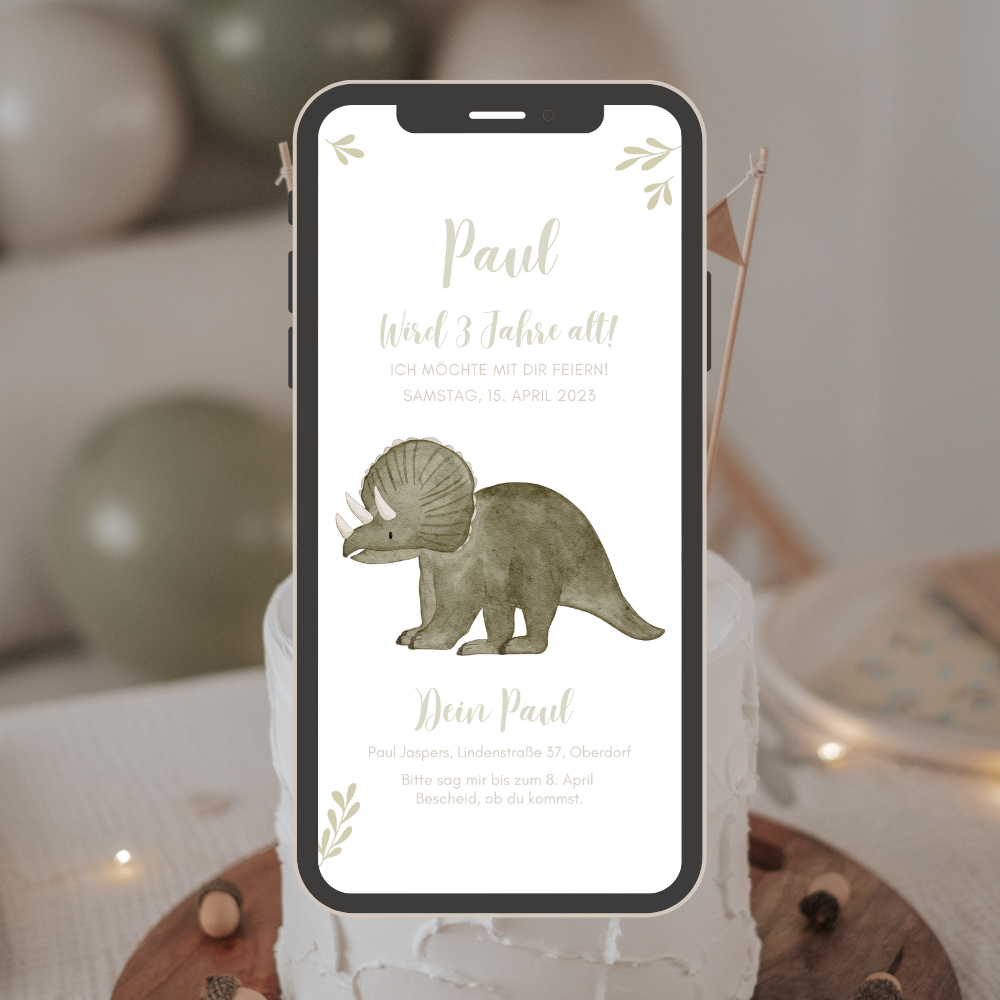 Einladung Smartphone Video Dinosaurier Triceratops