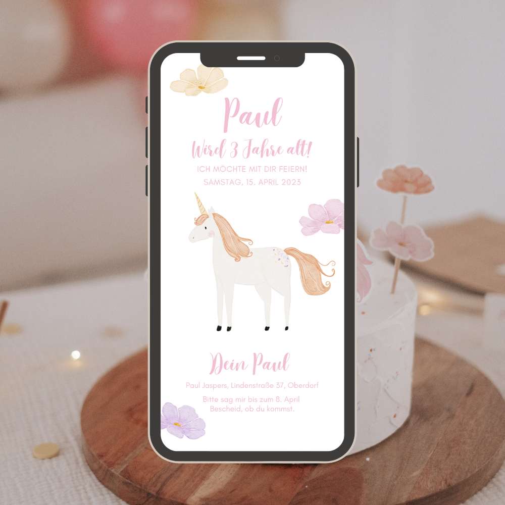 Einladung Smartphone Video Einhorn orange