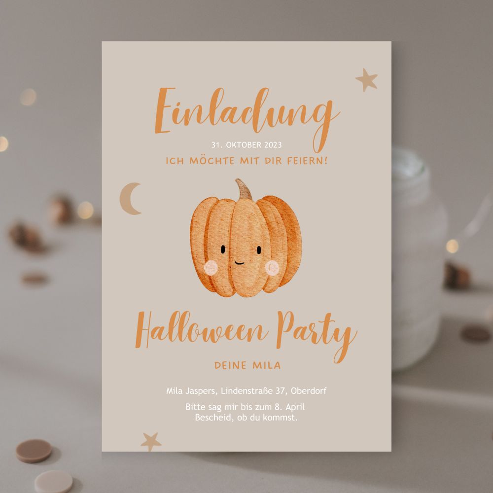 Einladung Halloween Kürbis & Gespenst | Variante Kürbis orange