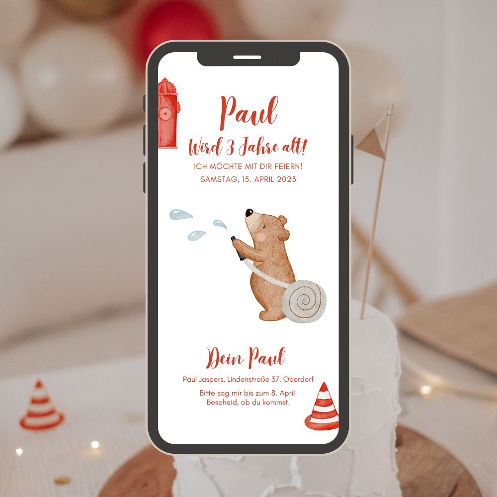 Einladung Smartphone Video Feuerwehrbär