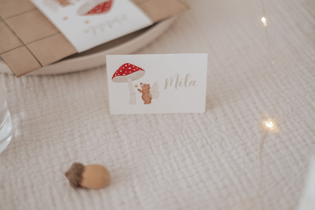 Tischkärtchen Pilz und Bär