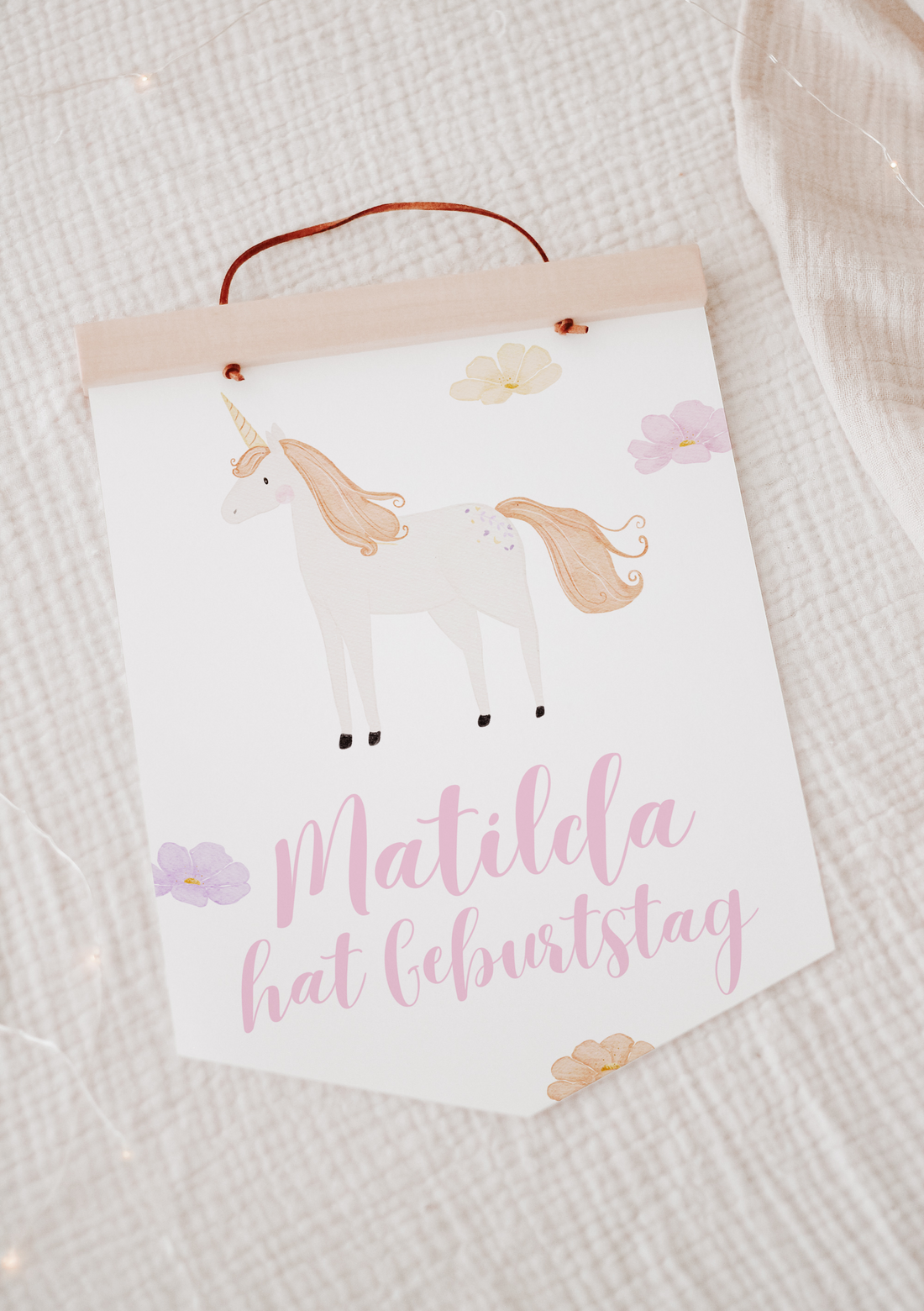 Wimpel mit Name Einhorn orange