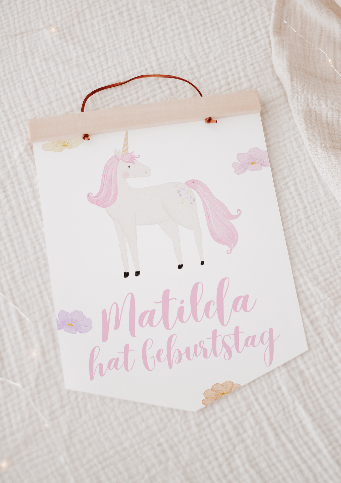 Wimpel mit Name Einhorn rosa