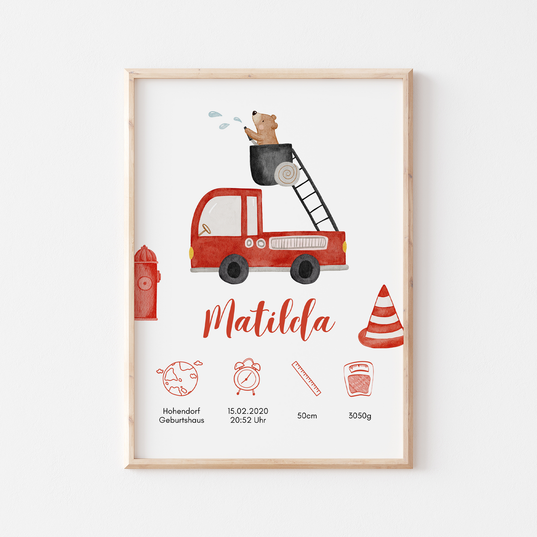 Geburtsposter Feuerwehr Bär