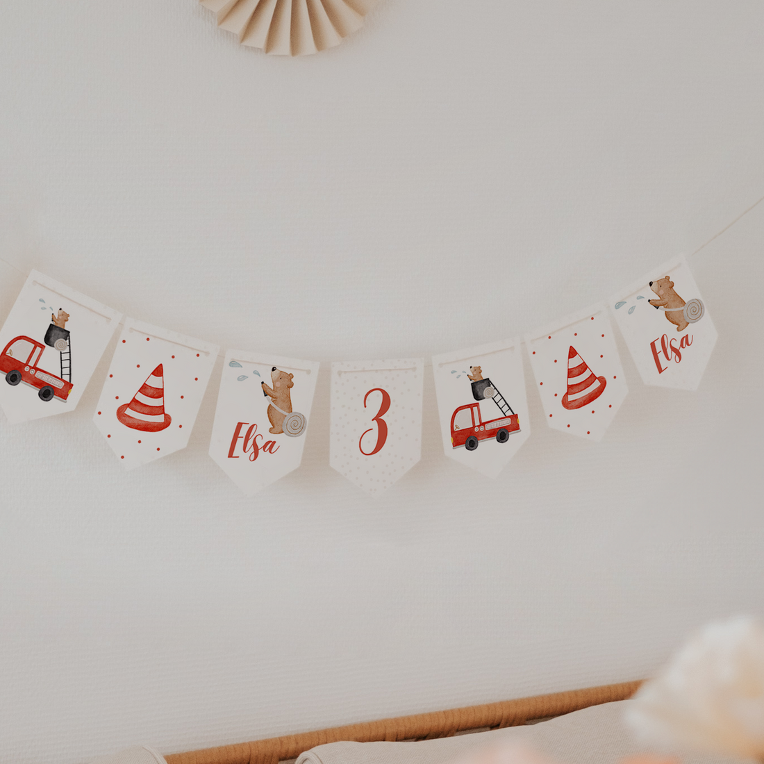 Girlande Feuerwehr und Bär Wimpel