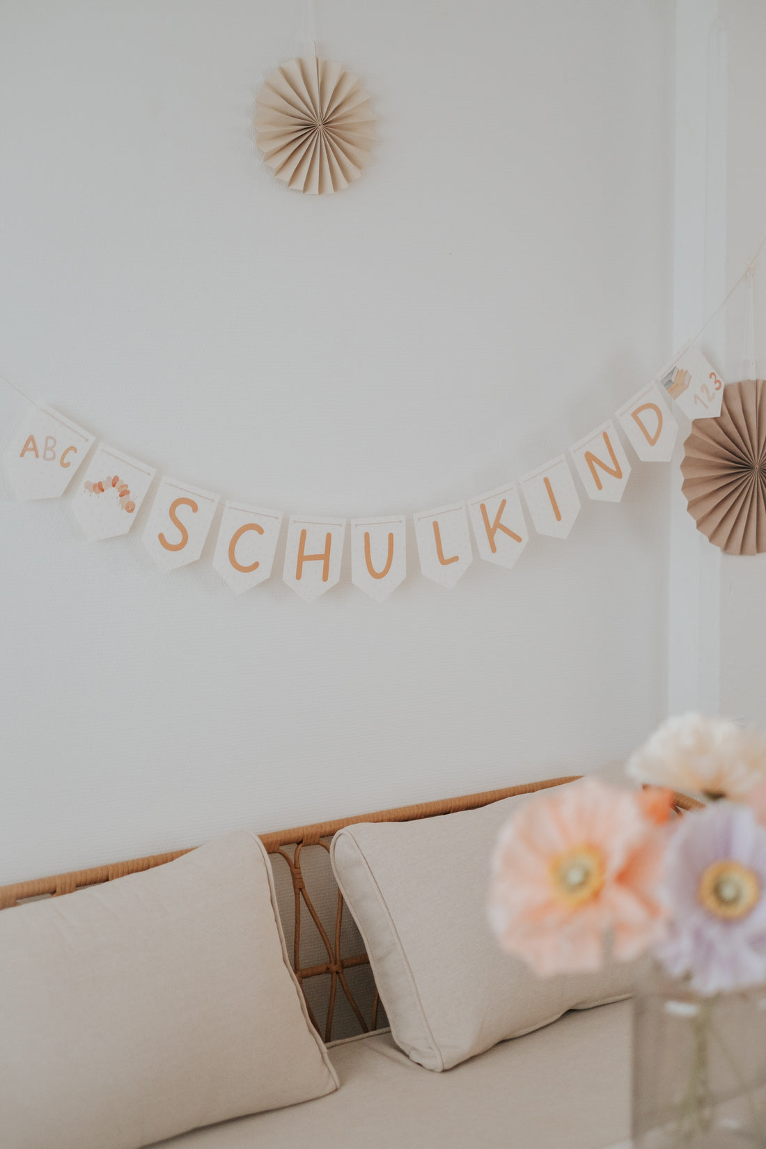 Girlande Schulanfang Raupe Wimpel Schulkind