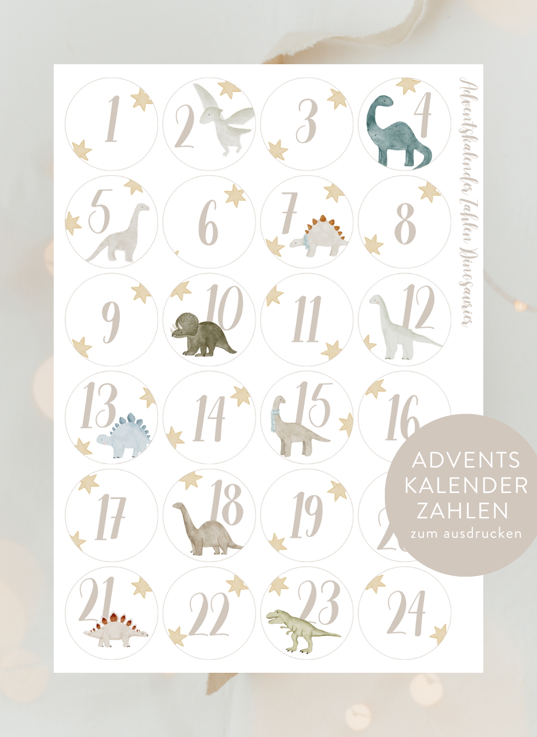 Adventskalenderzahlen Dinosaurier Rund
