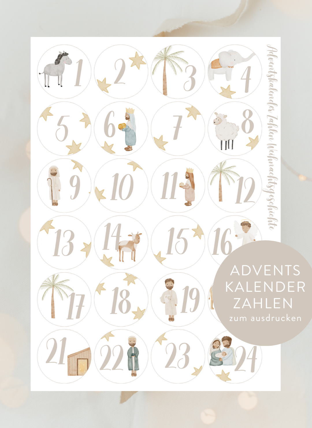 Adventskalenderzahlen Weihnachtsgeschichte Rund