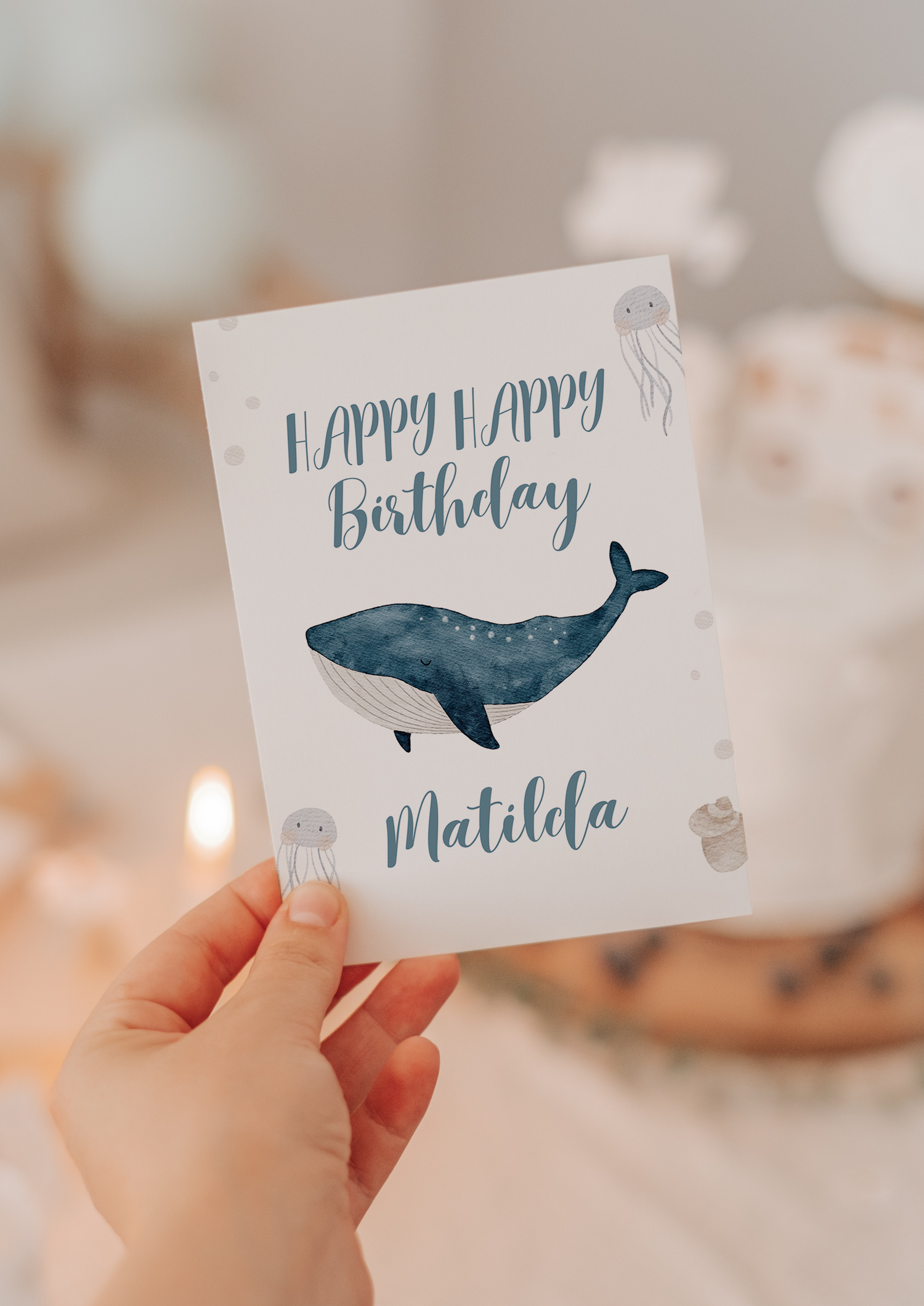 Geburtstagskarte Meer Wal hellblau