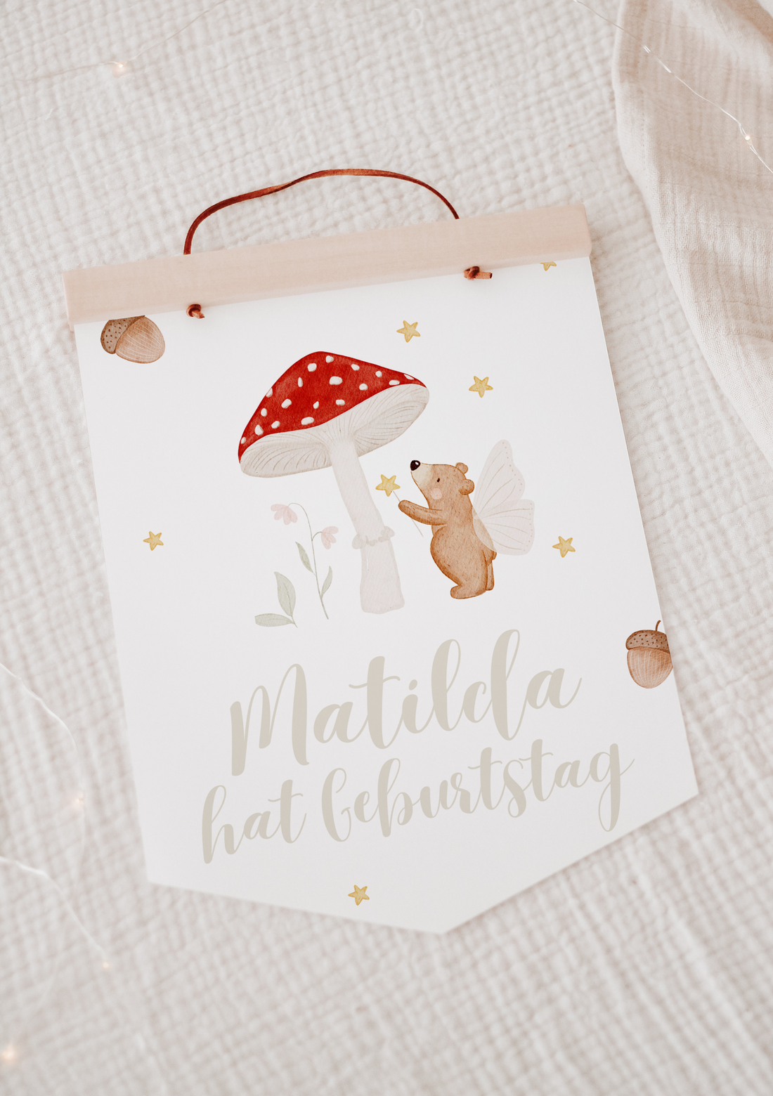 Wimpel mit Name Bär und Pilz