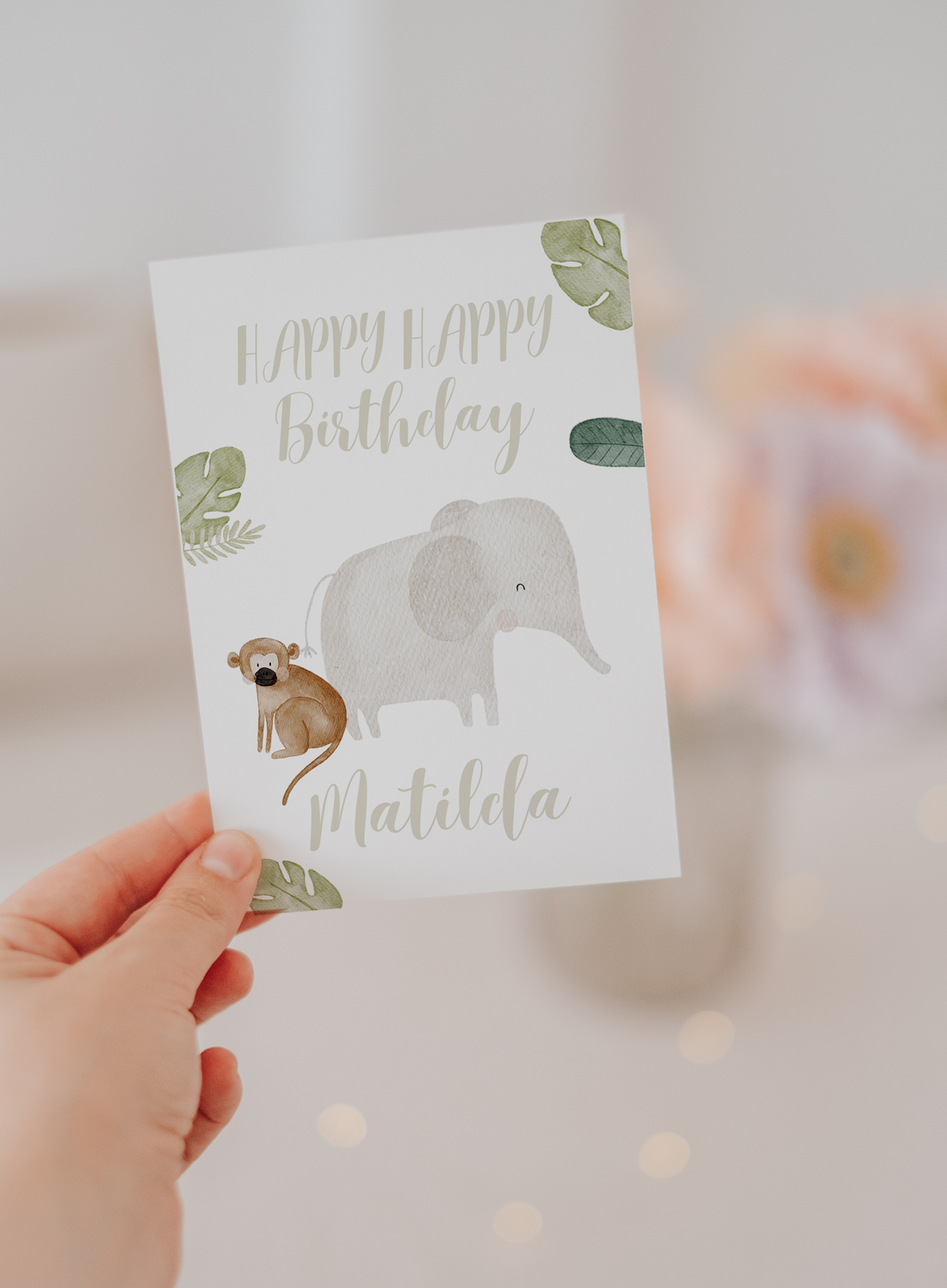 Geburtstagskarte Dschungel Elefant & Affe