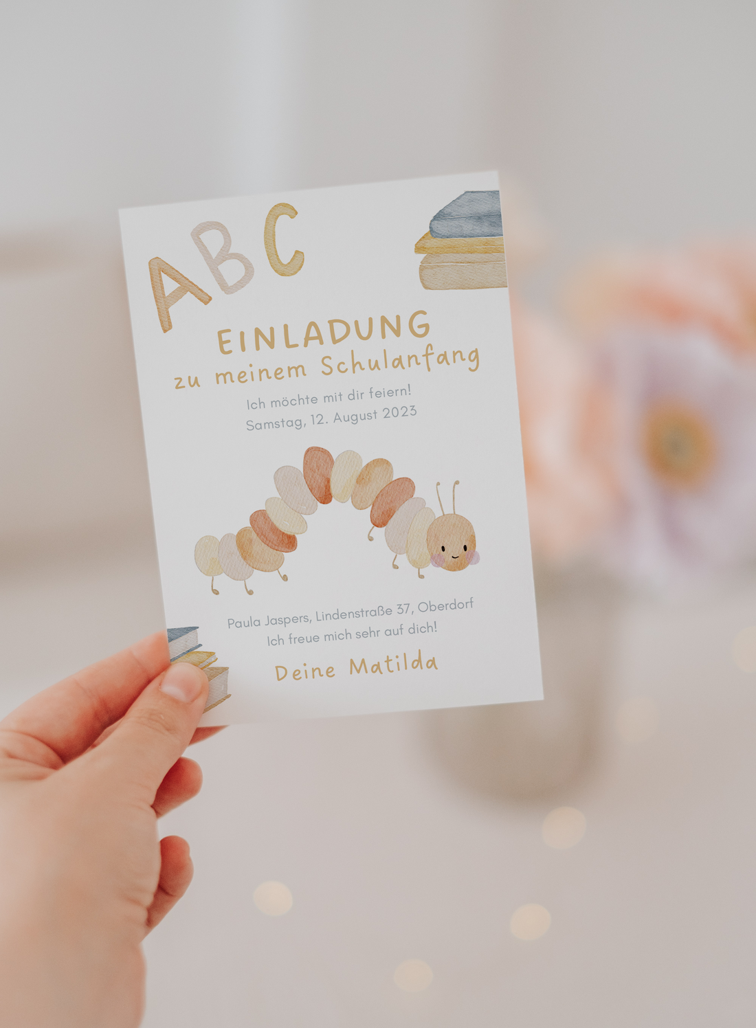 Einladung Schulanfang Raupe