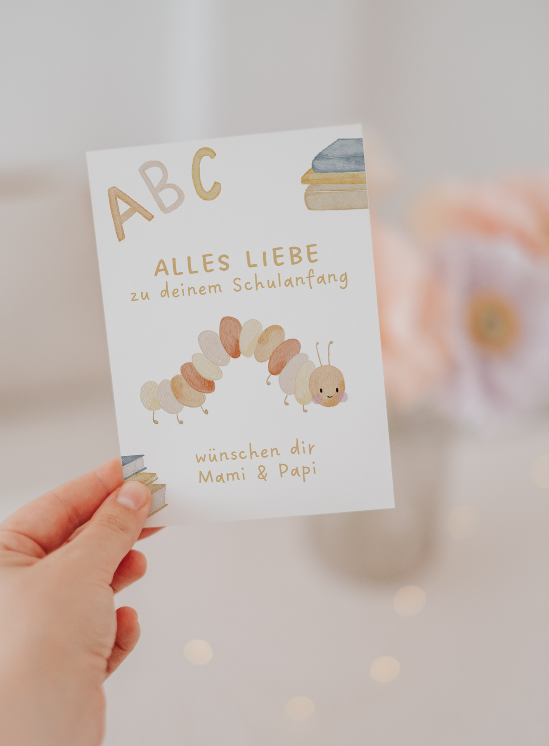 Geburtstagskarte Schulanfang Raupe