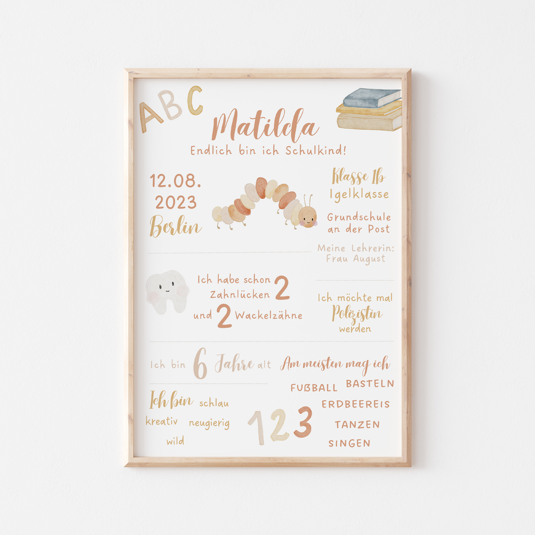 Meilensteintafel Schulanfang Raupe