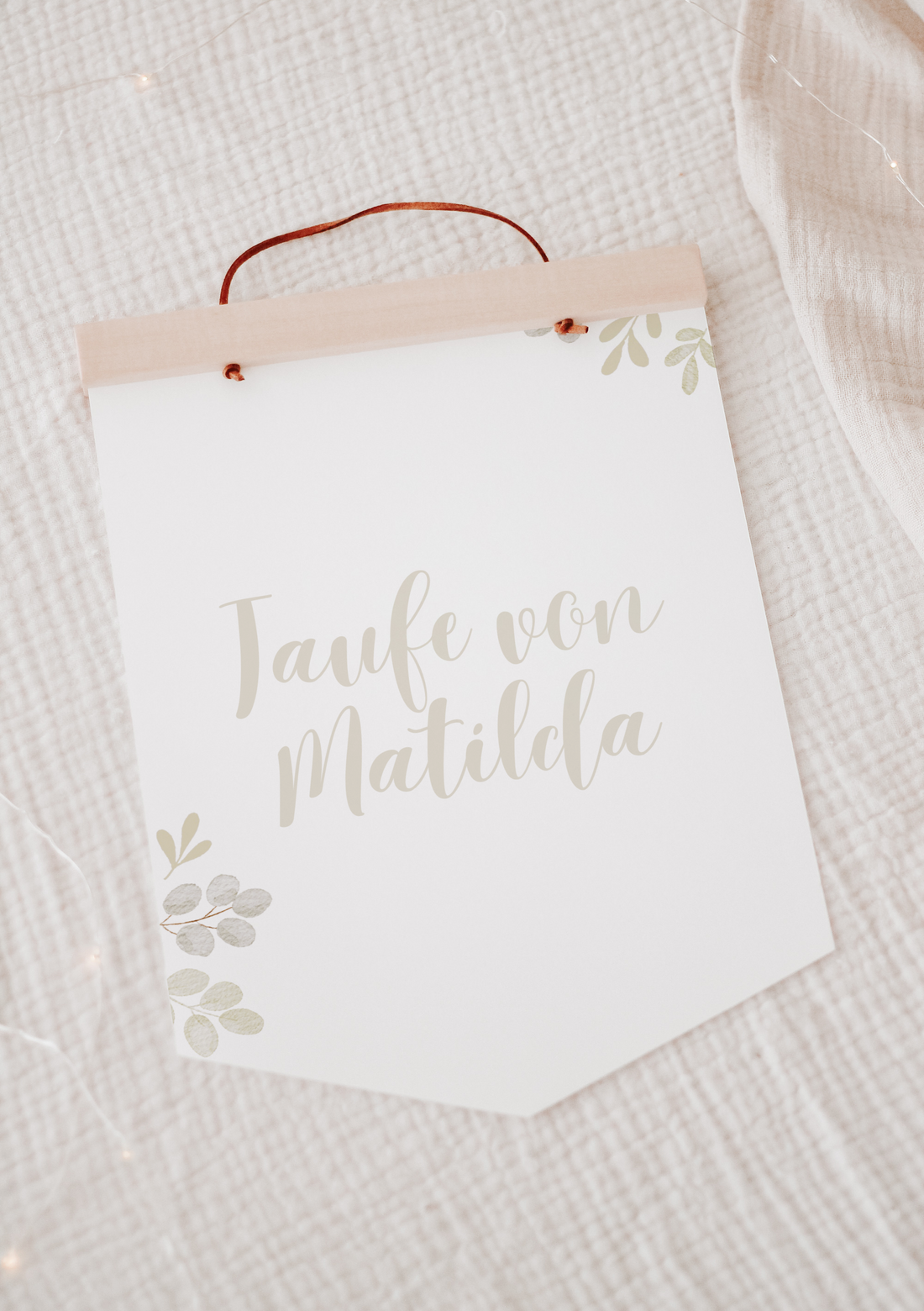 Wimpel mit Name Taufe Greenery