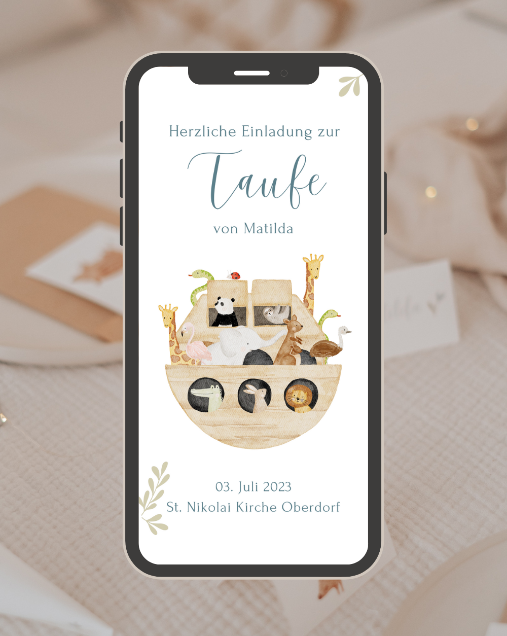 Einladung Smartphone Video Taufe Arche Noah