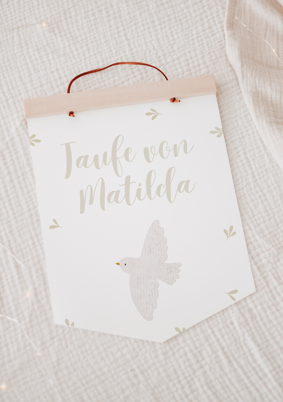 Wimpel mit Name Taufe Taube