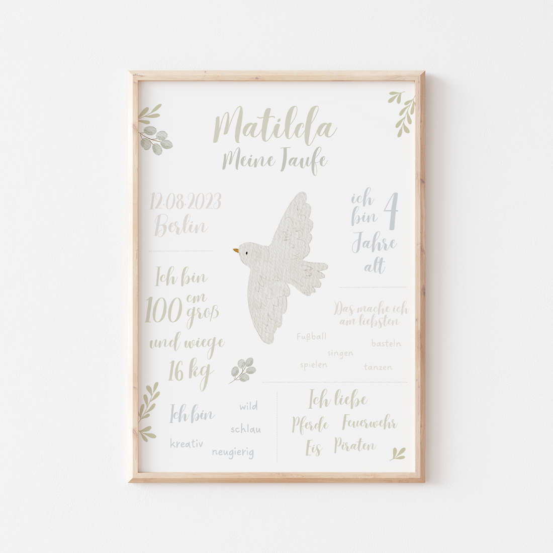 Meilensteintafel Taufe Taube