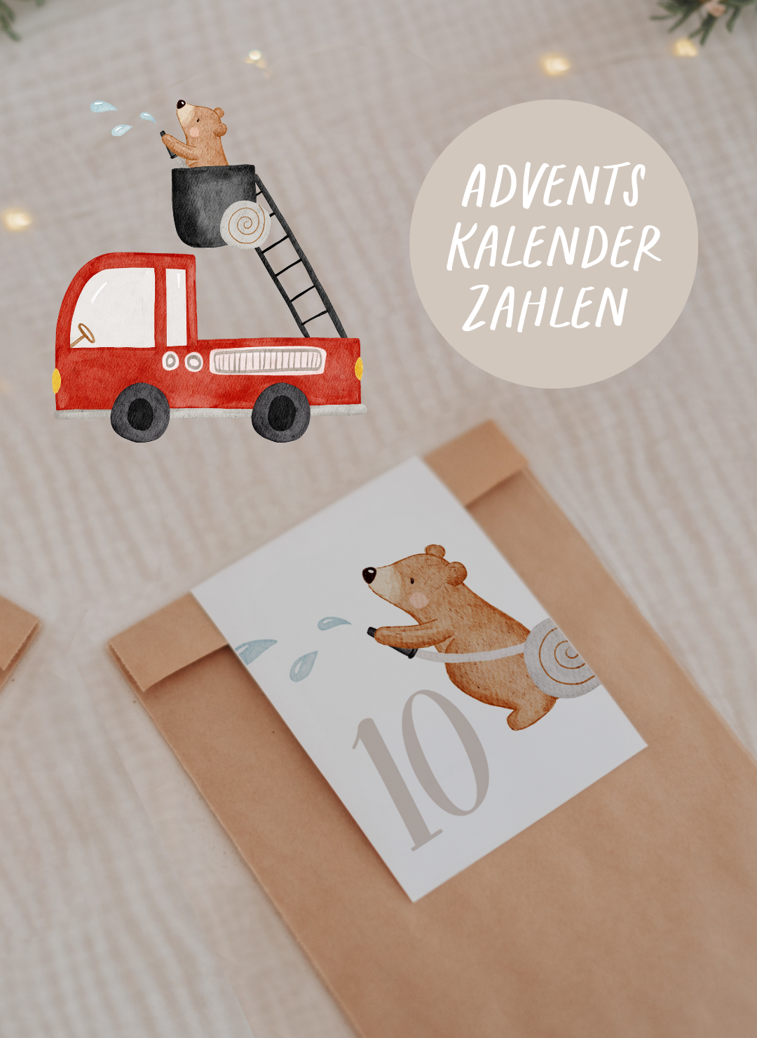 Adventskalenderzahlen Feuerwehr Tütenaufleger