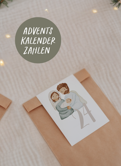 Adventskalenderzahlen Weihnachtsgeschichte Tütenaufleger
