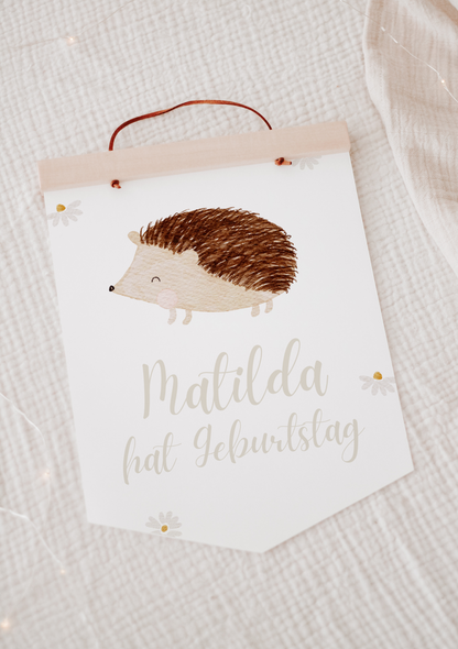 Wimpel mit Name Waldtiere Igel